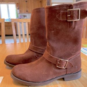 Frye Brown Suede Natalie Mid Engineer Boots